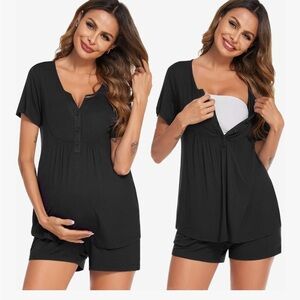 Elegant Black Maternity Pajama Set